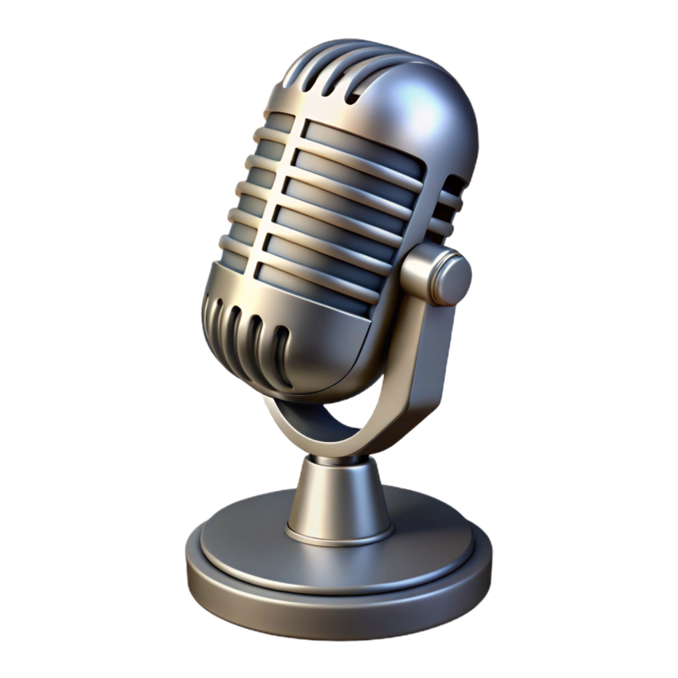 radiant baroque Hyper-specific, professional render of a single, vintage microphone, chrome finish, isolated cutout with Transparent Background gallery standard png