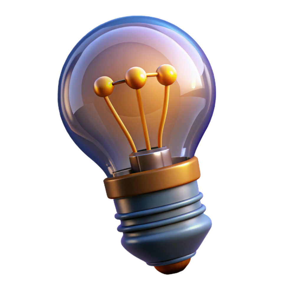 sought-after minimalist Photorealistic, hyper-specific render of a single, isolated retro-futuristic lightbulb with glowing filaments and a unique shape with Transparent Background ultra HD png