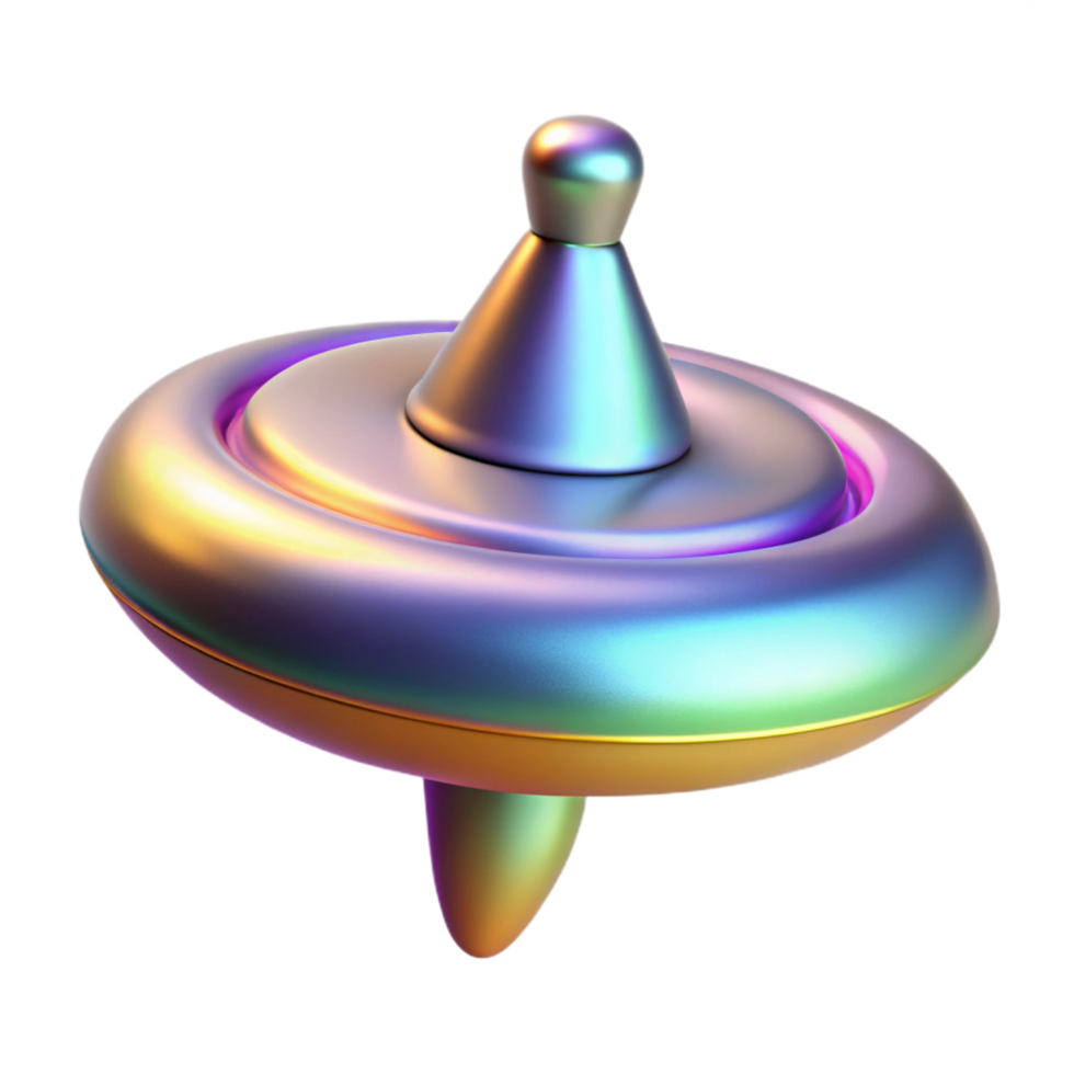 playful immaculate Hyper-specific professional render of an isolated, spinning, top with a holographic surface pattern Isolated cutout with Transparent Background exclusive png