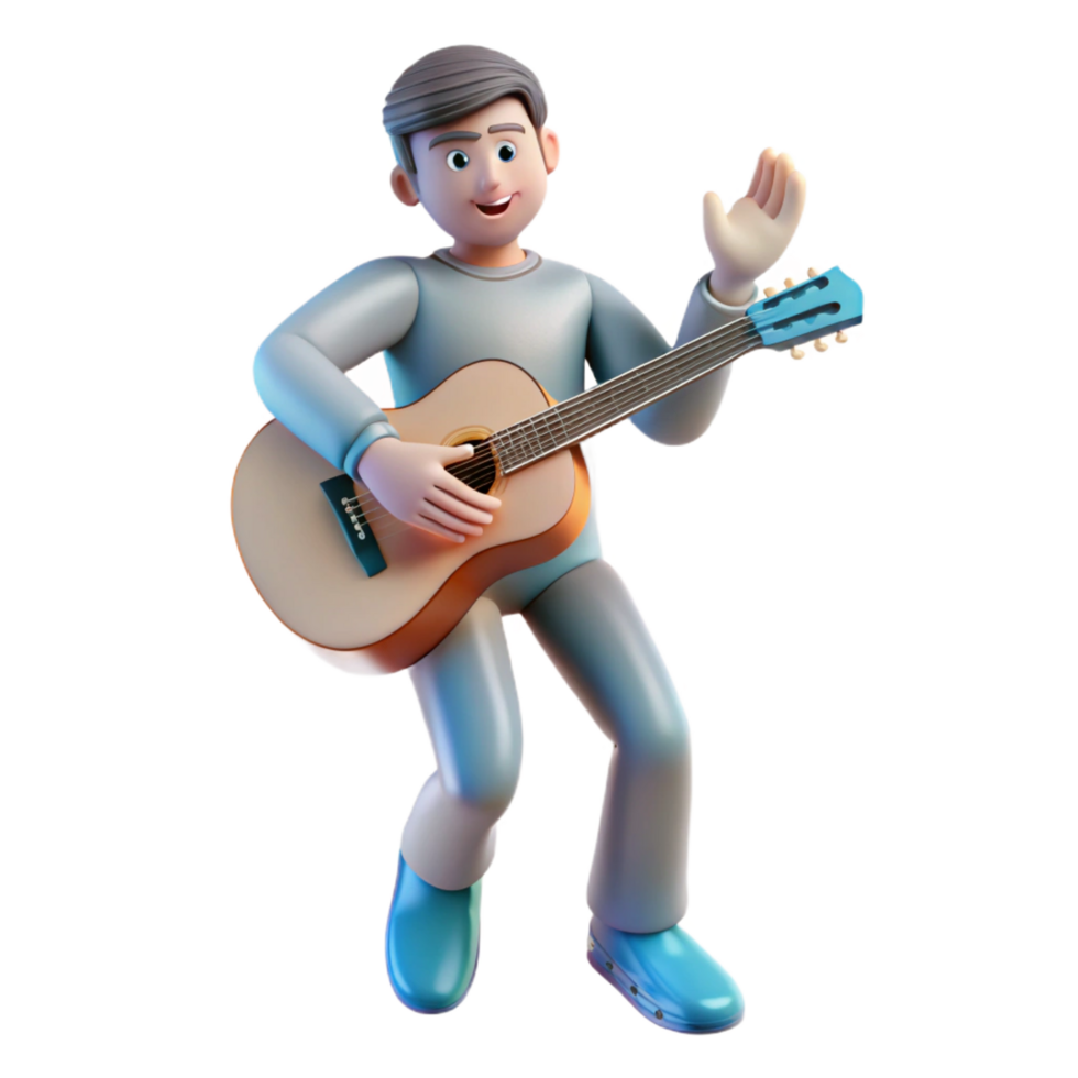 peaceful sumptuous Musician playing a guitar invisible, with Transparent Background detailed png