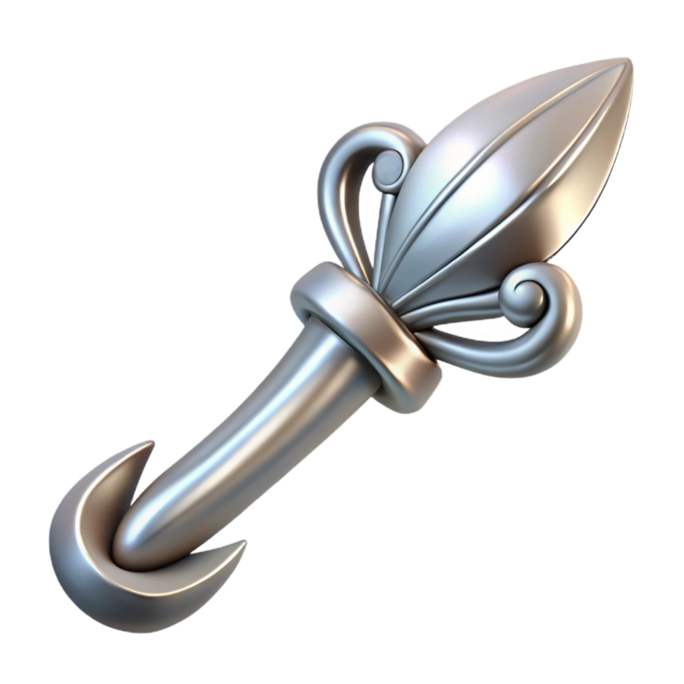 picturesque acclaimed Hyper-specific, isolated cutout, concept art style of an Art Nouveau letter opener, silver, sinuous lines, stylized flower handle with Transparent Background png