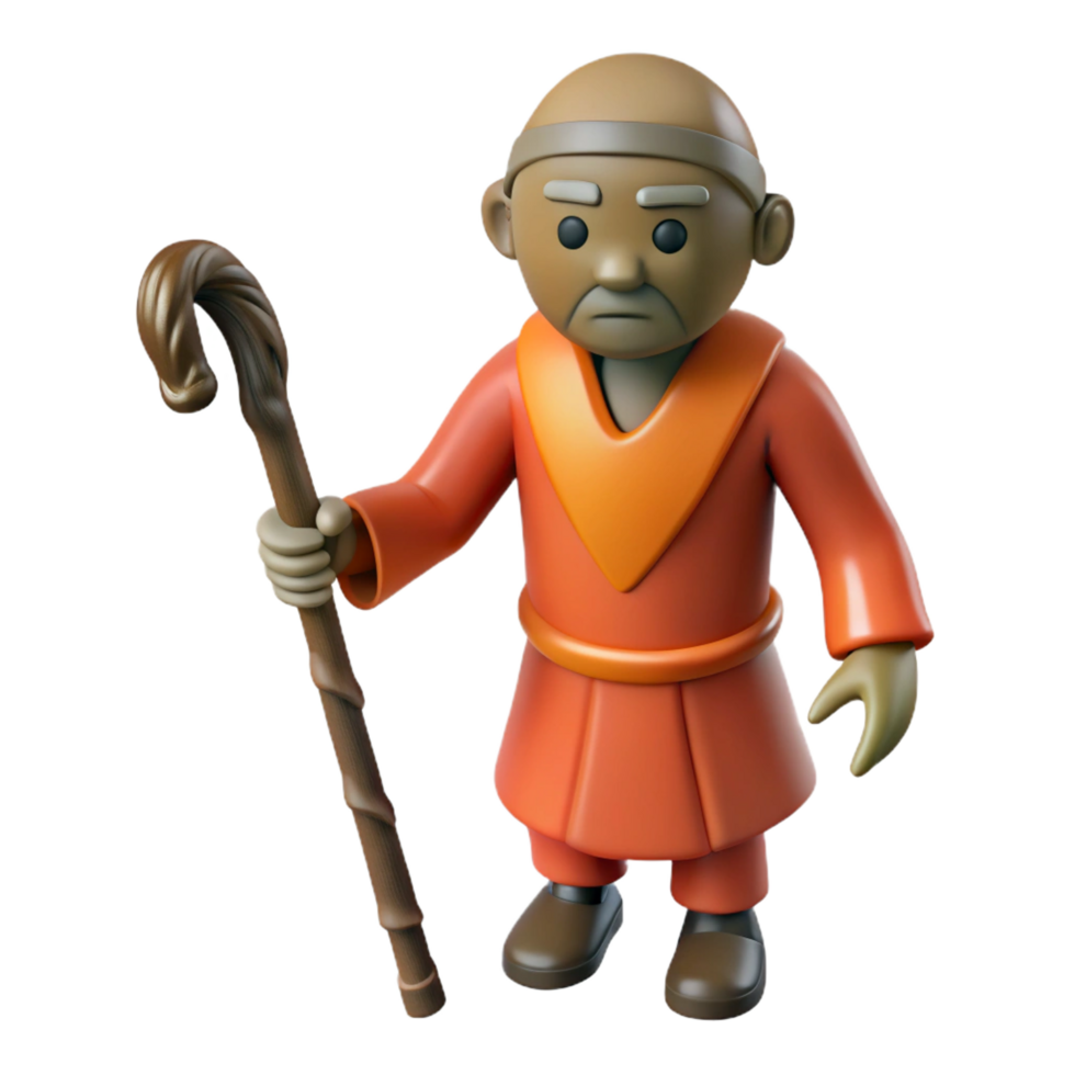 sumptuous exemplary Concept art style, isolated cutout of a tribal elder's walking stick carved with symbolic figures with Transparent Background png
