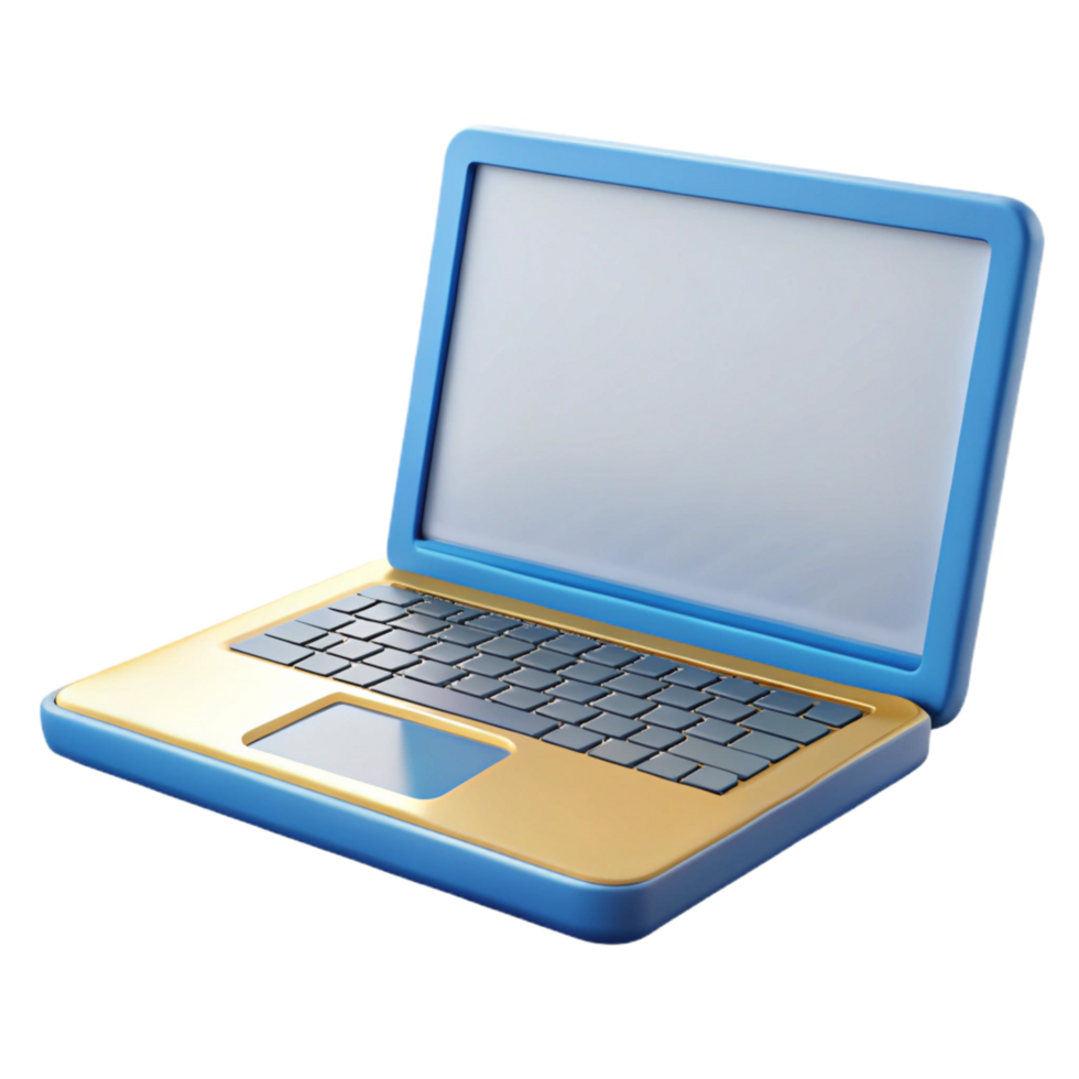 signature rustic Laptop computer, open, blank screen, with Transparent Background studio quality png