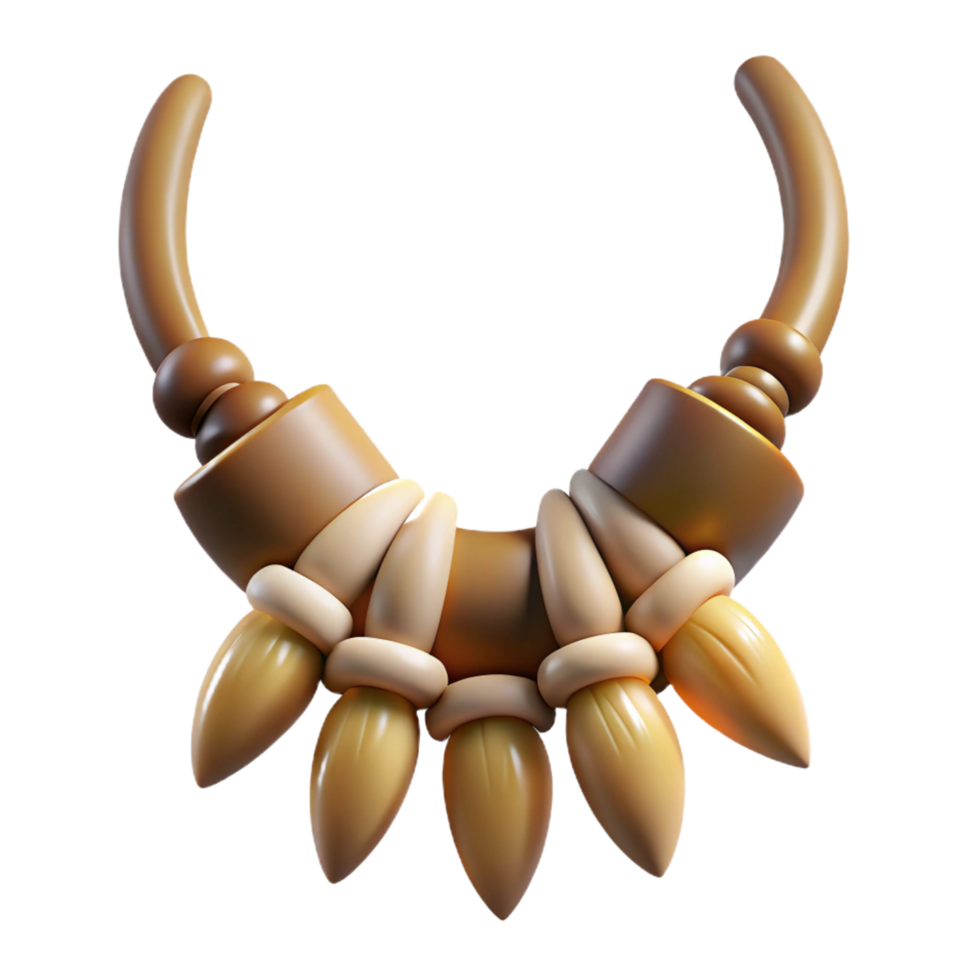picturesque reflective industrial Professional render, hyper-specific, isolated cutout, tribal necklace, bone beads, teeth, claws, leather cord with Transparent Background genuine png