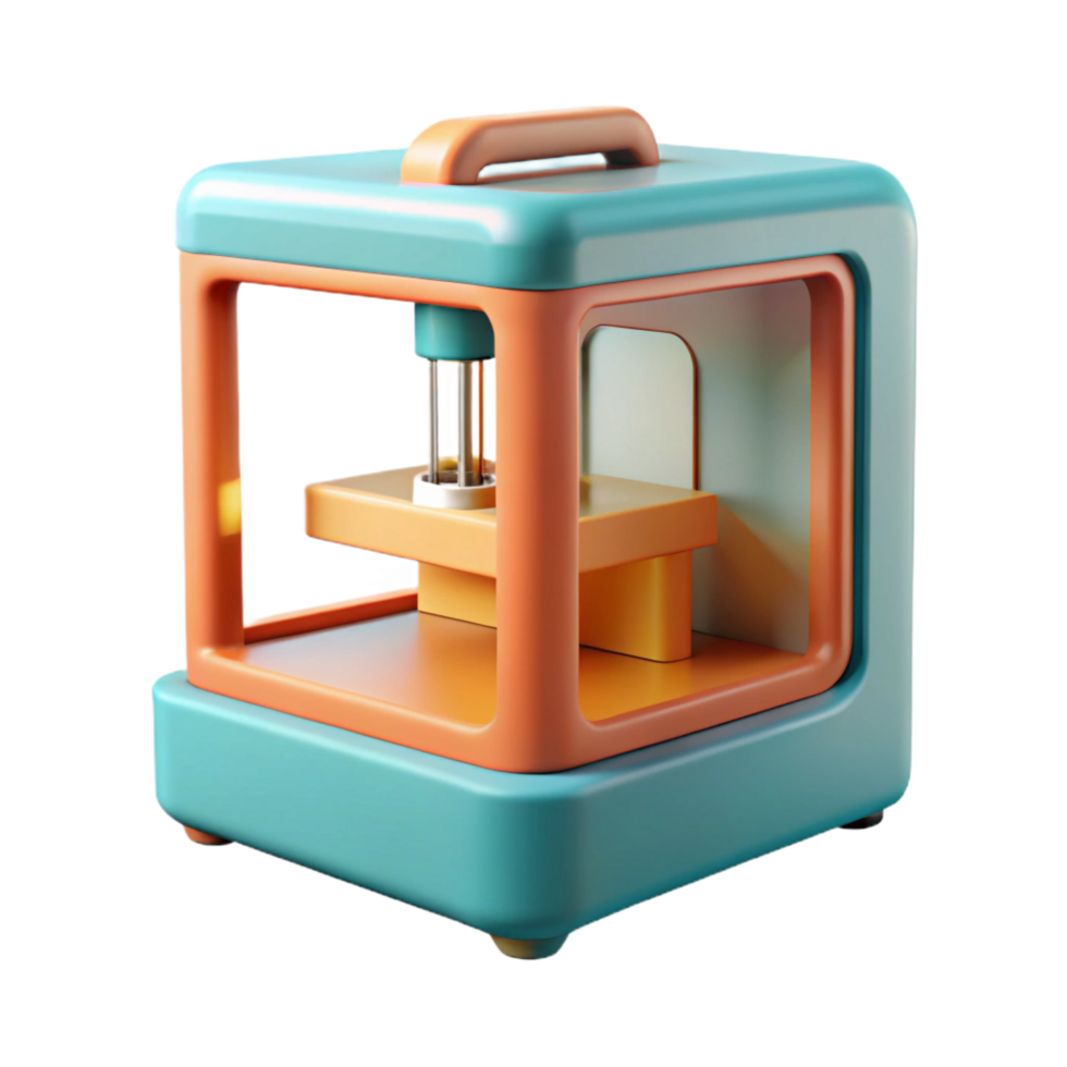 pristine passionate avant-garde D printer printing a small object with Transparent Background genuine png