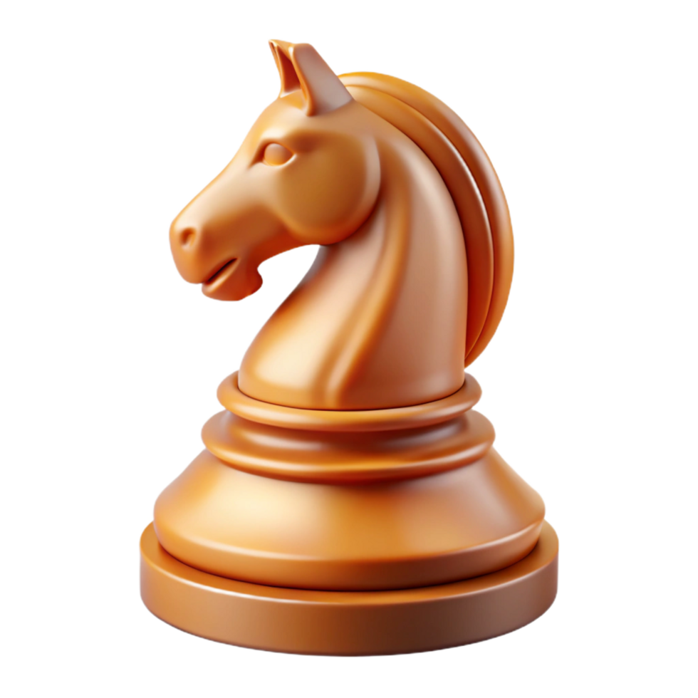 spectacular dreamy contemporary Hyper-specific, professional render of a single, polished, wooden chess piece, the knight, isolated cutout with Transparent Background flawless png