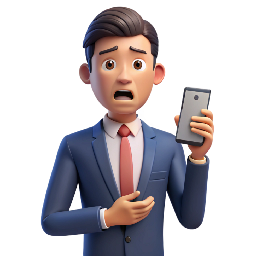 vibrant minimalist Stressed businessman with a phone, with Transparent Background exclusive png