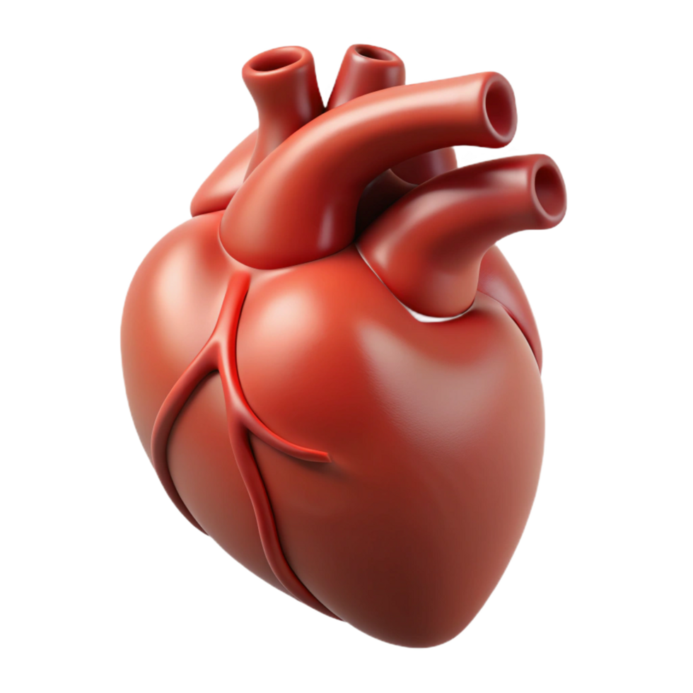 stunning dramatic organic Ultra-detailed, photorealistic professional render of a single, isolated human heart, anatomical, hyper-specific with Transparent Background authentic png