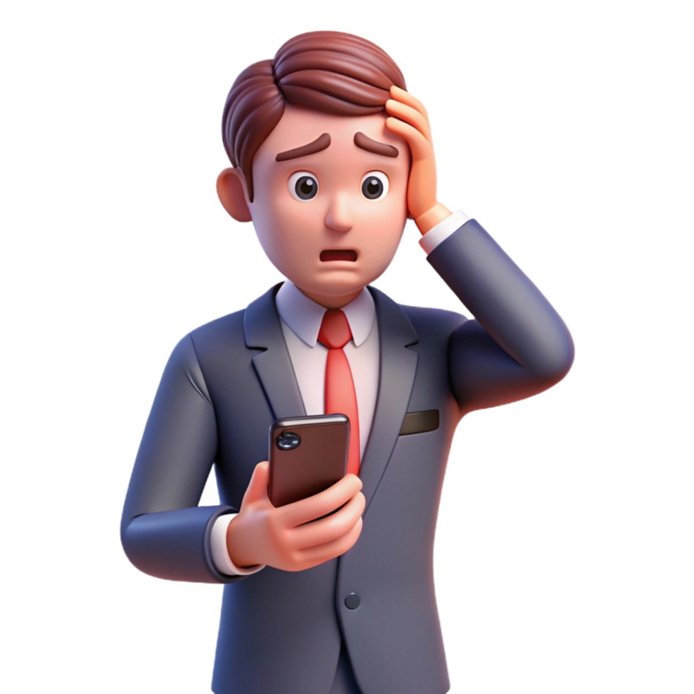 pristine retro Stressed businessman with a phone, with Transparent Background 8K png