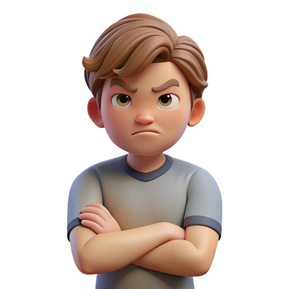 reflective majestic Angry teenager, arms crossed, with Transparent Background studio quality png