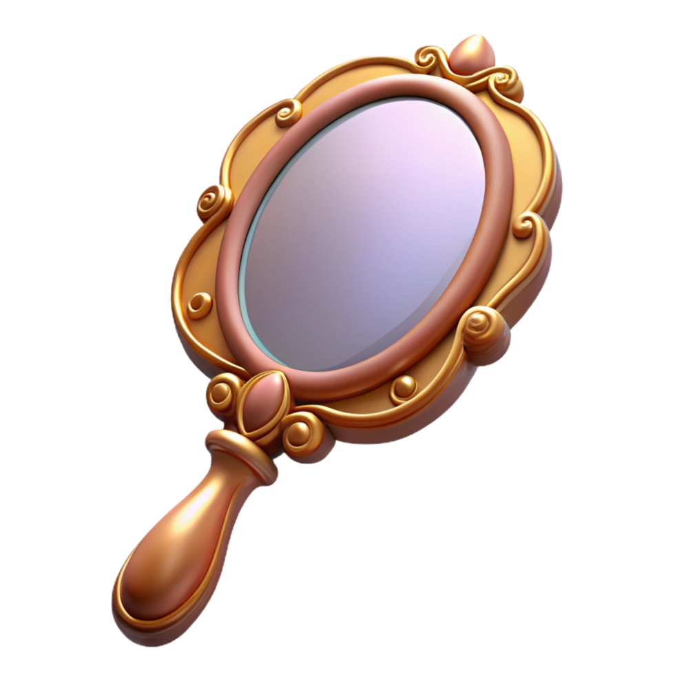 joyful dramatic Photorealistic, ultra-detailed isolated cutout of a vintage hand mirror with ornate frame with Transparent Background high quality png