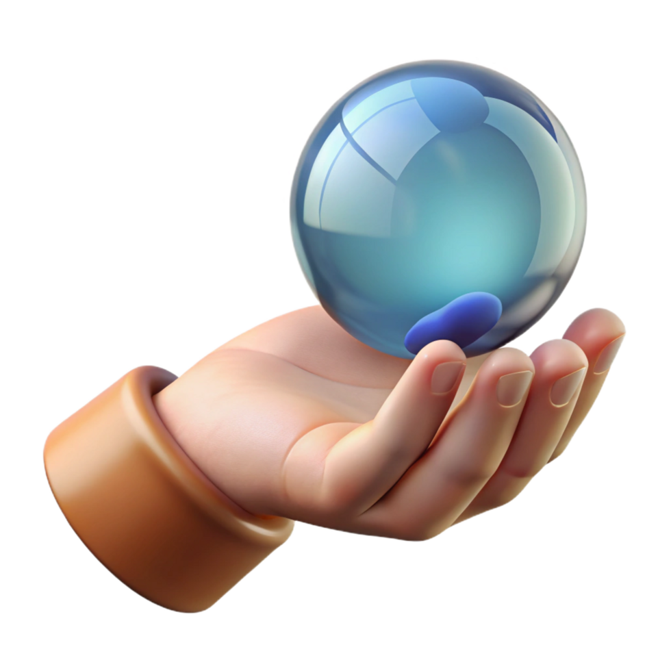 picturesque distinguished Photorealistic isolated cutout of a single human hand holding a glass marble with Transparent Background png
