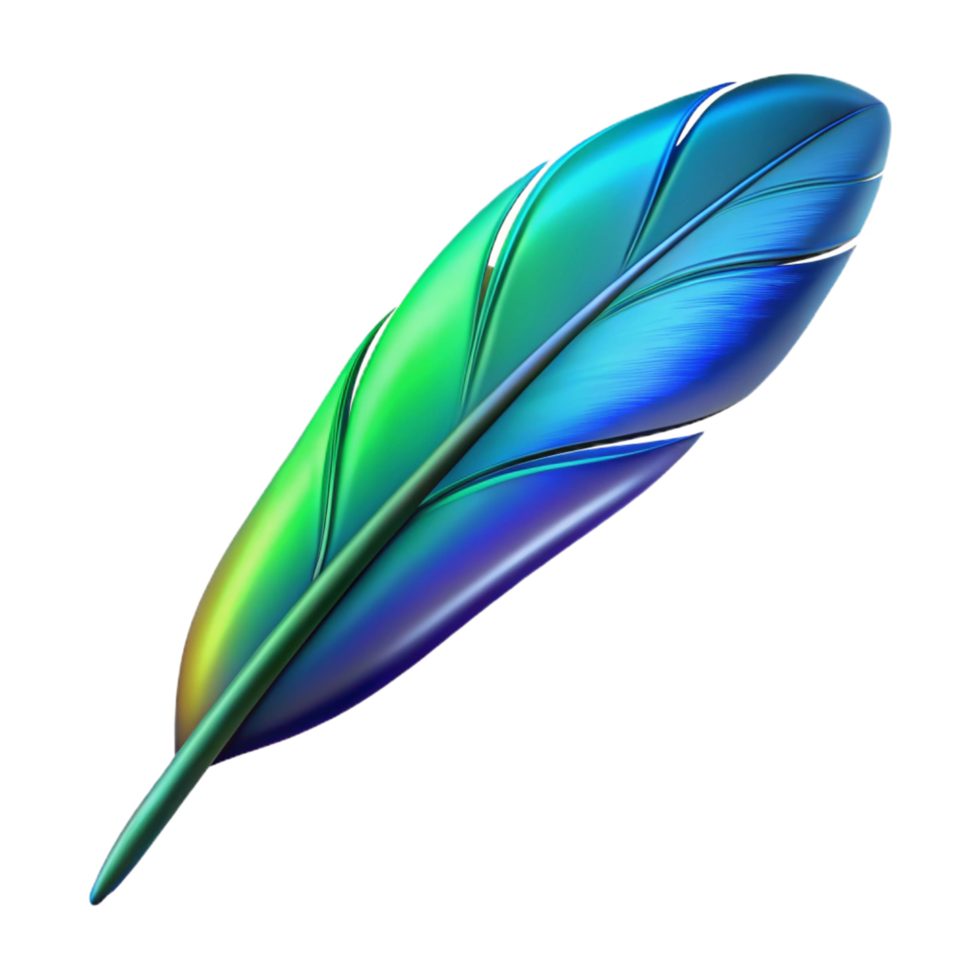 picturesque elegant Concept art style, hyper-specific isolated cutout of a single hummingbird feather with iridescent green and blue hues with Transparent Background fine detail png