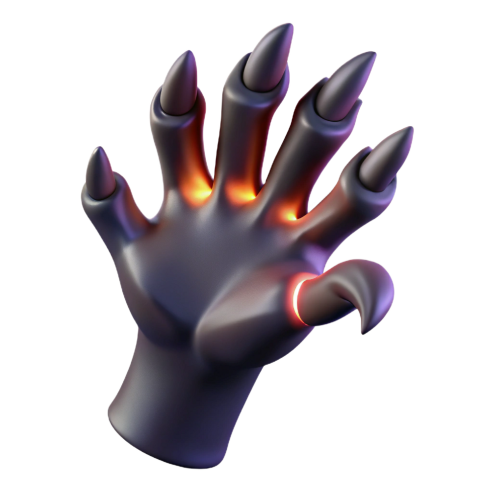 nostalgic extraordinary A menacing, clawed hand, reaching out, shrouded in dark energy with Transparent Background crisp png