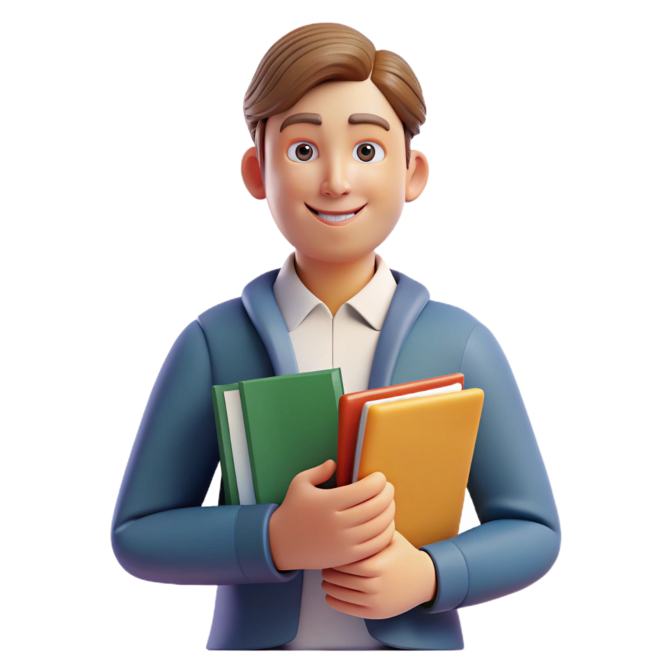 quintessential geometric Student holding books, education portrait, with Transparent Background original png