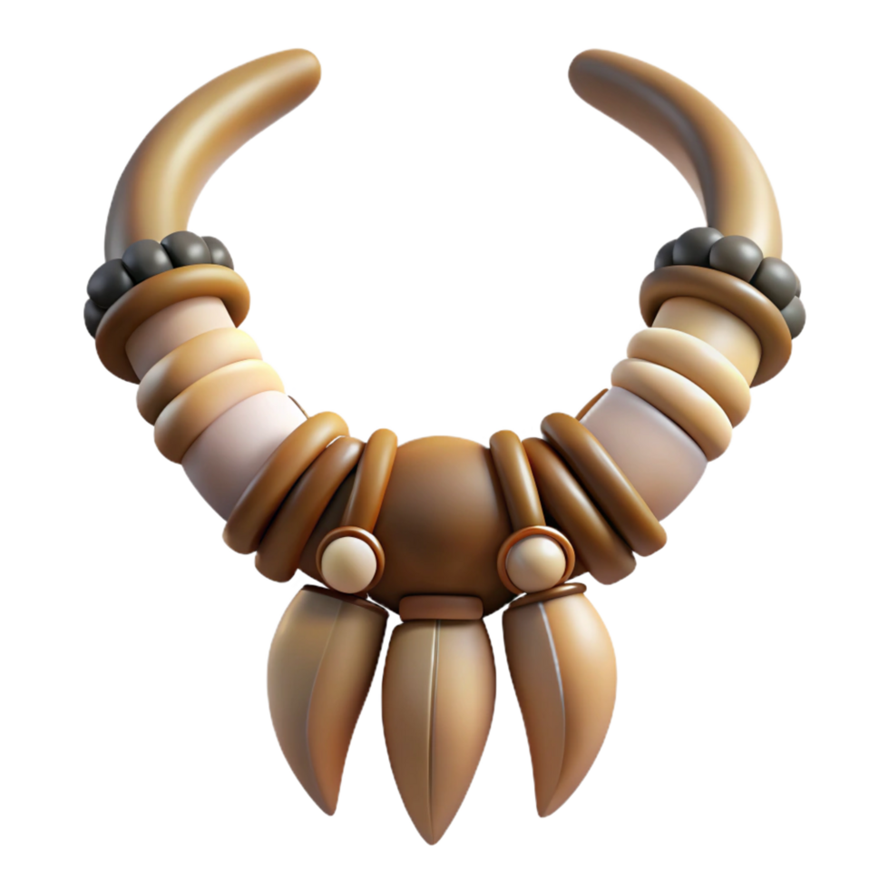 timeless creative Professional render, hyper-specific, isolated cutout, tribal necklace, bone beads, teeth, claws, leather cord with Transparent Background premium png