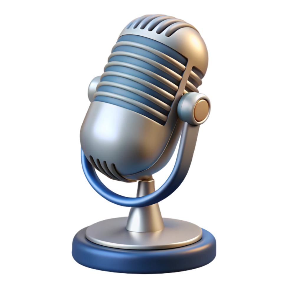rare futuristic Photorealistic, ultra-detailed render Isolated cutout of a vintage microphone with chrome plating and a fabric-covered cord with Transparent Background impeccable png