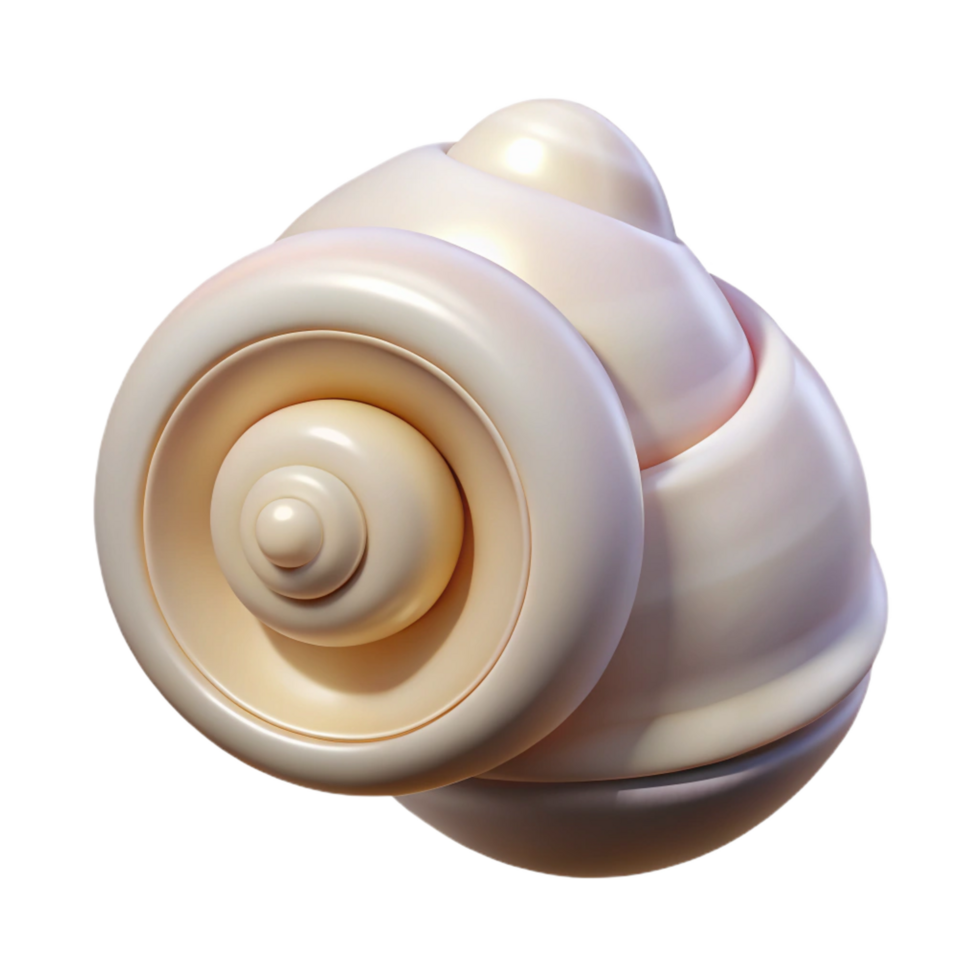 unforgettable organic Concept art style, isolated cutout of a single, polished seashell, spiral-shaped and pearly white with Transparent Background impeccable png