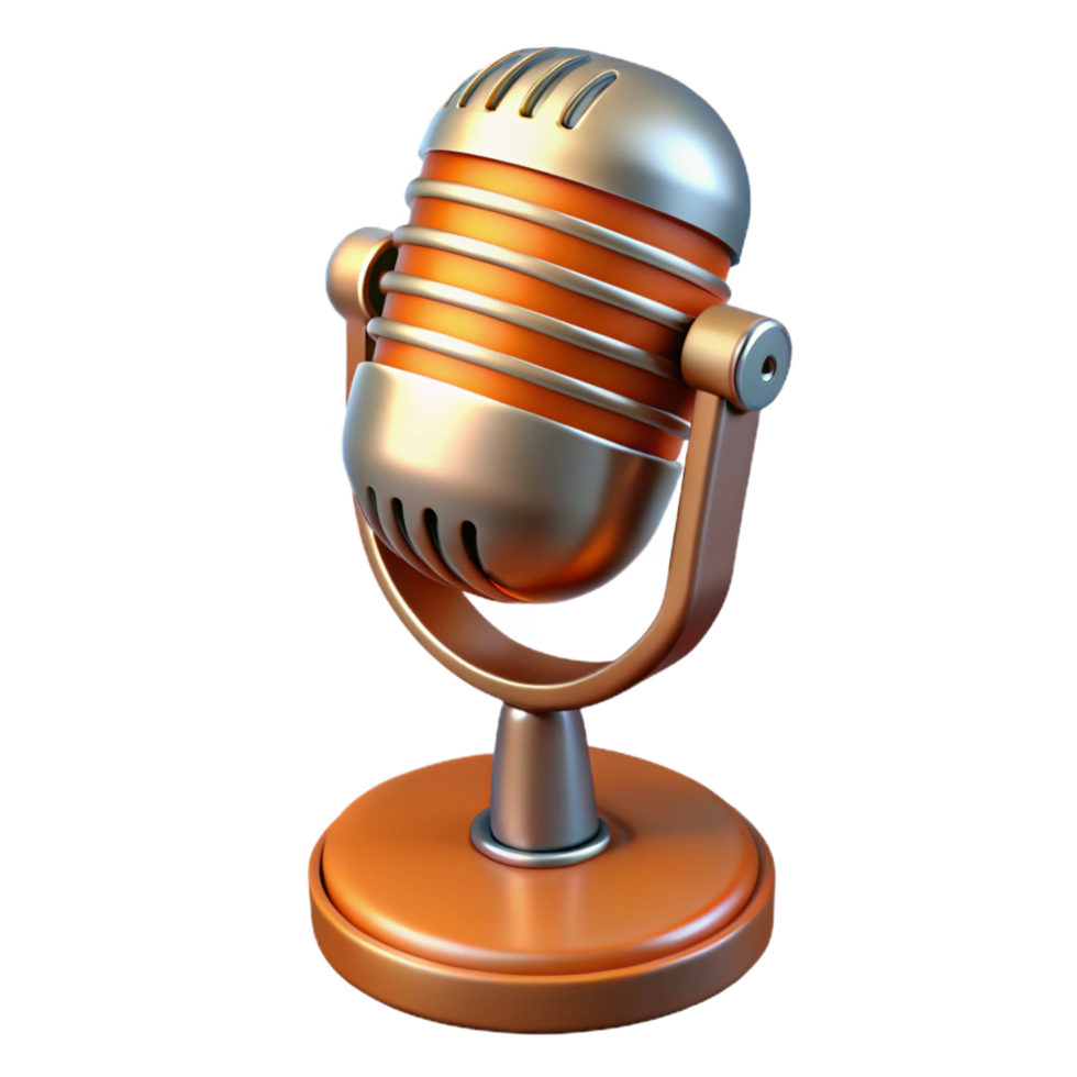 radiant abstract Hyper-specific, professional render, isolated cutout A vintage-style microphone with a chrome grill and Bakelite stand with Transparent Background 8K png