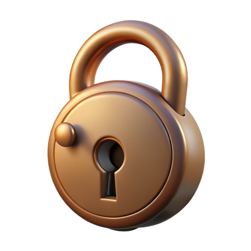 mesmerizing futuristic Hyper-specific, professional render of a single, antique lock, intricate keyhole, isolated cutout with Transparent Background genuine png