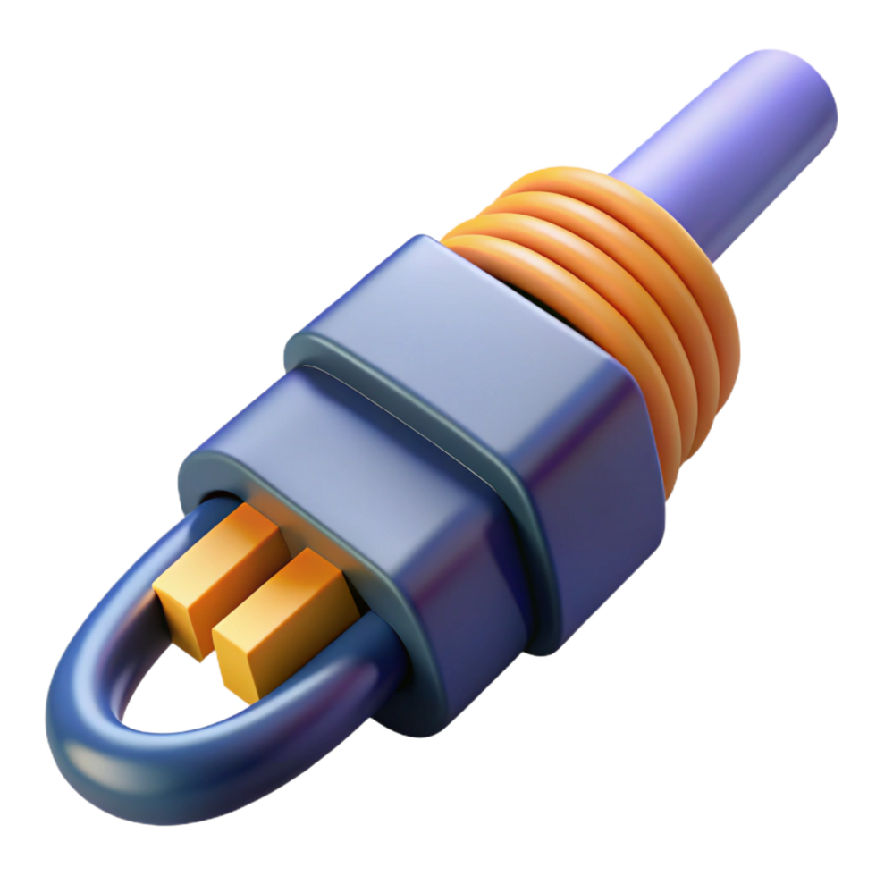 peaceful vibrant Hyper-specific, ultra-detailed, professional render of a single, fiber optic cable connector, isolated cutout with Transparent Background elite png