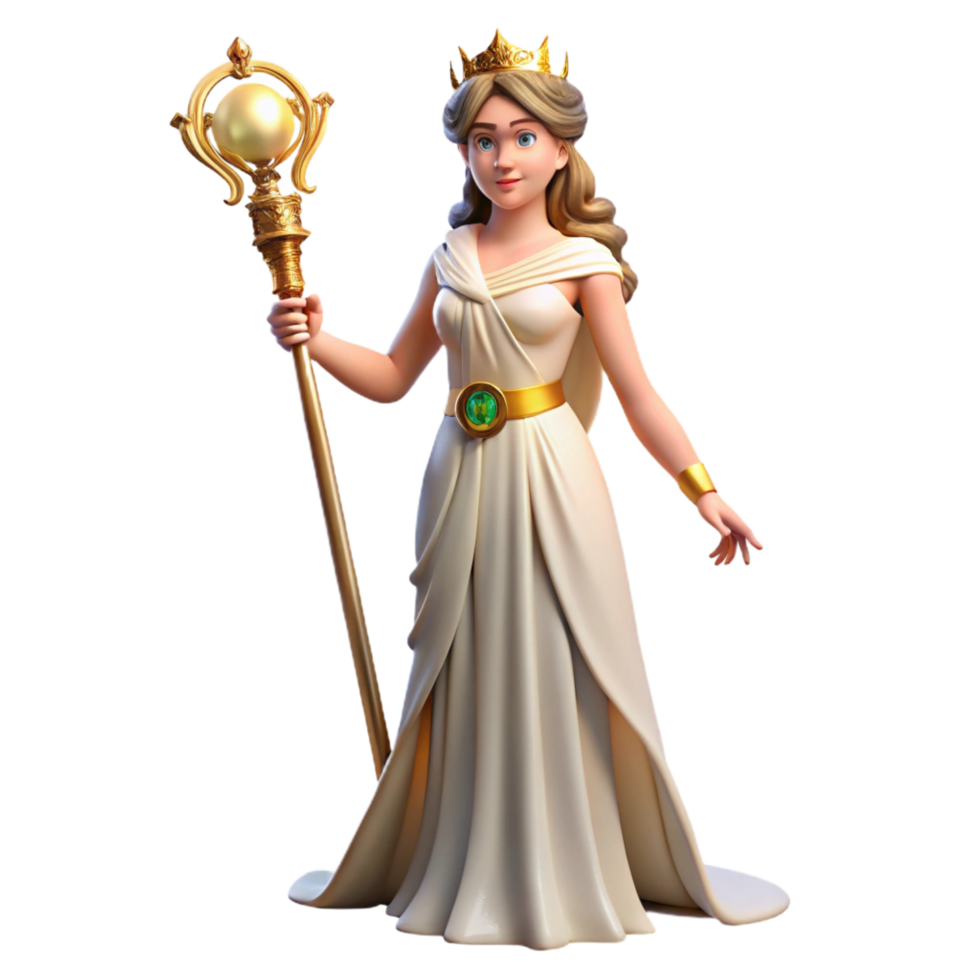 serene playful victorian Hera, Goddess of Marriage, regal pose, holding scepter with Transparent Background artisan png