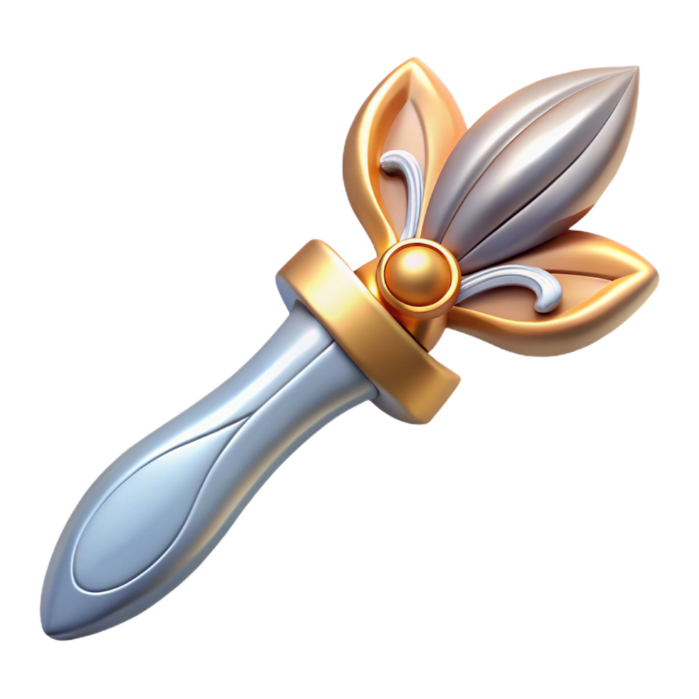 sought-after impressionist Hyper-specific, isolated cutout, concept art style of an Art Nouveau letter opener, silver, sinuous lines, stylized flower handle with Transparent Background sharp png