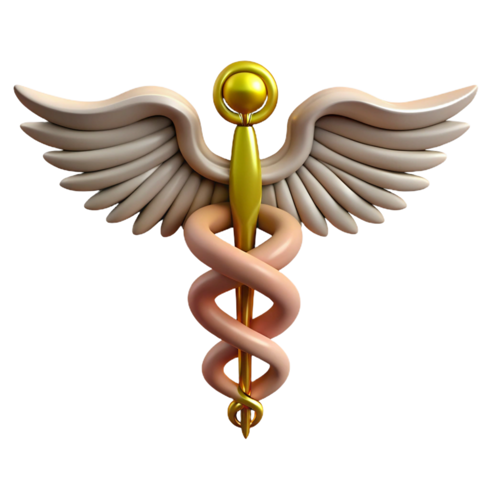 mesmerizing inspired Hyper-specific, isolated cutout Photorealistic render Single Hermes Caduceus, entwined snakes, wings detailed with Transparent Background png