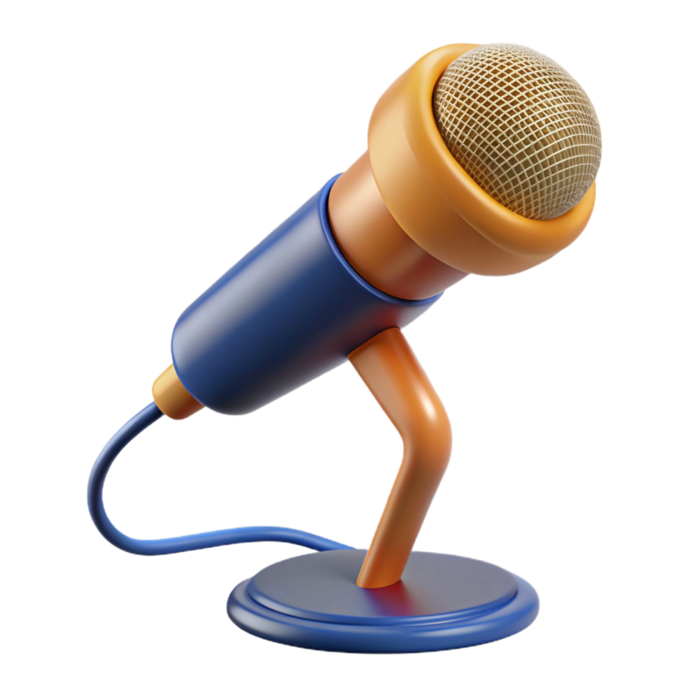 spectacular retro Microphone with stand and cable with Transparent Background museum quality png