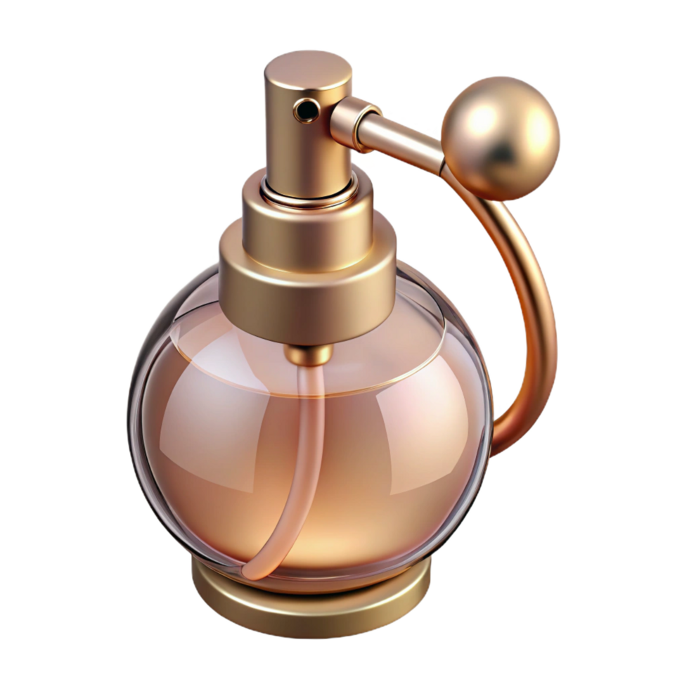 sumptuous peaceful organic Ultra-detailed, photorealistic isolated cutout of a vintage perfume bottle with atomizer with Transparent Background 8K png