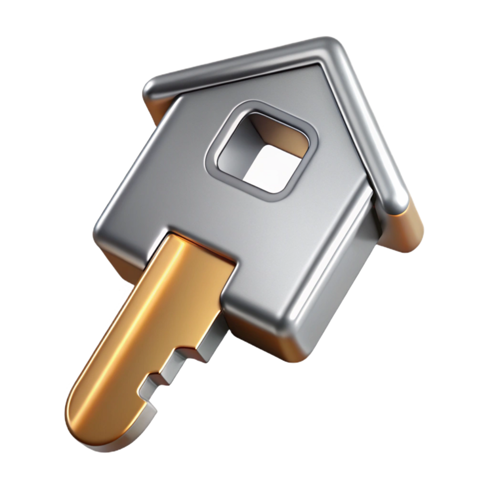 whimsical striking House key, metal key blank, with Transparent Background 8K png