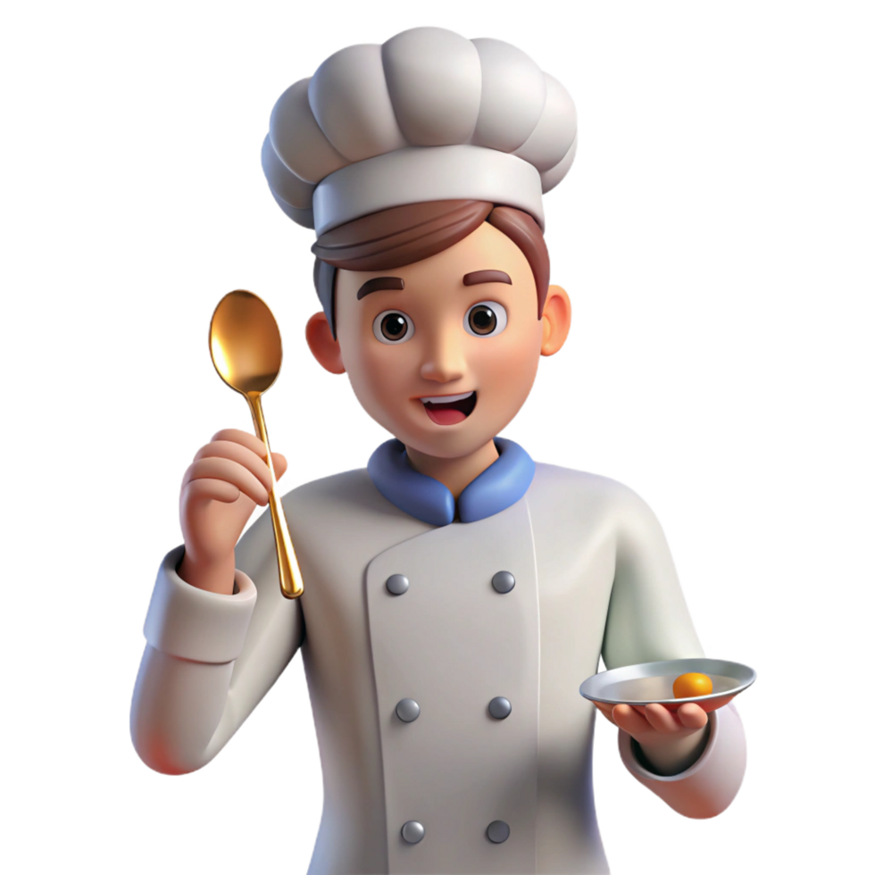 striking surreal Chef tasting food from a spoon, with Transparent Background studio quality png