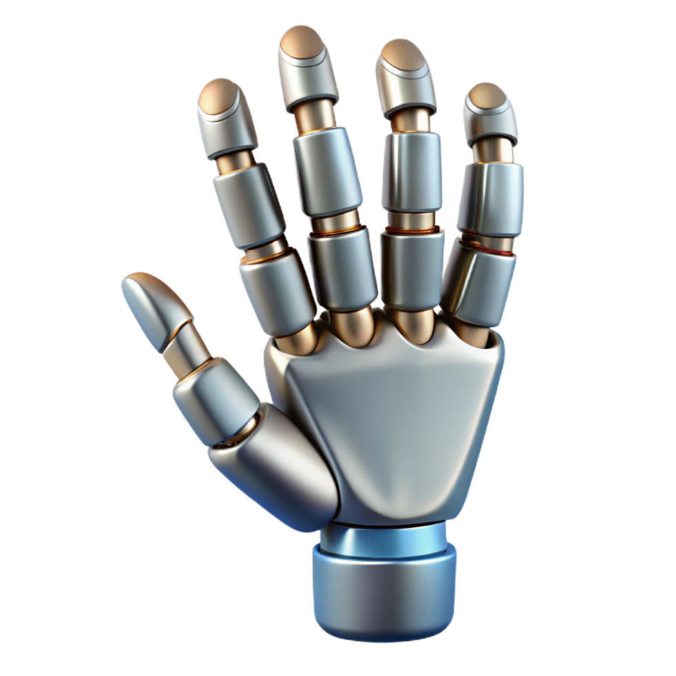 pristine quintessential Hyper-specific isolated cutout of a metallic, segmented robotic finger with articulated joints with Transparent Background png
