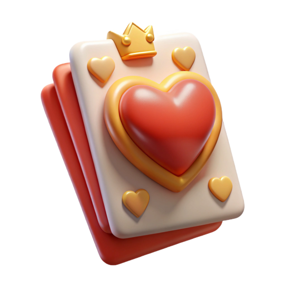 pristine abstract Hyper-specific, photorealistic render of a single playing card, the Queen of Hearts, with intricate details Isolated cutout with Transparent Background artisan png
