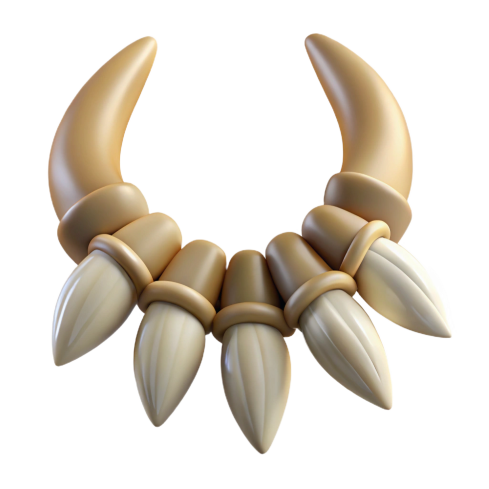 whimsical impressive Photorealistic, ultra-detailed isolated cutout of a tribal necklace made of animal teeth and claws with Transparent Background high quality png