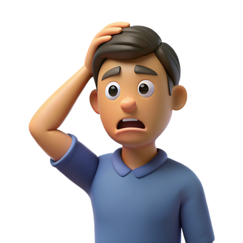 tranquil serene Confused man, scratching head, furrowed brow, with Transparent Background gallery standard png