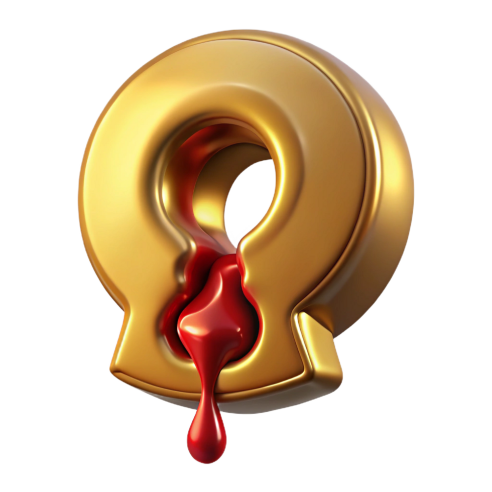 magnificent creative Ultra-detailed, photorealistic isolated cutout of a single, floating, keyhole made of solid gold and dripping with blood with Transparent Background original png
