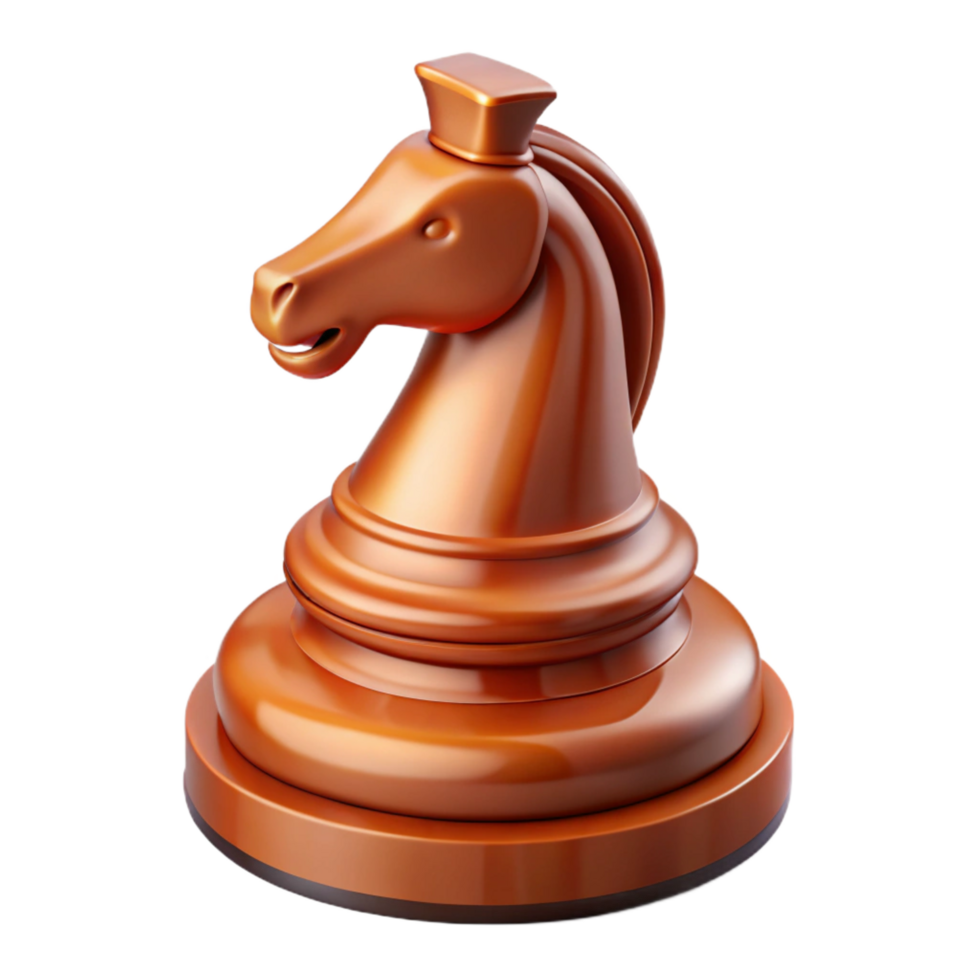pristine bold minimalist Professional render, ultra-detailed, isolated cutout of a single, polished, wooden chess piece - a knight with Transparent Background professional png