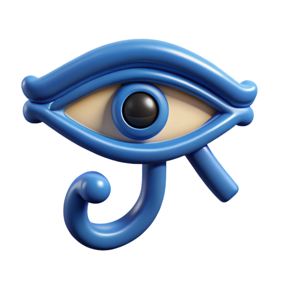 memorable artistic Ultra-detailed, hyper-specific concept art style render of a single Egyptian Eye of Horus amulet, isolated cutout with Transparent Background high quality png