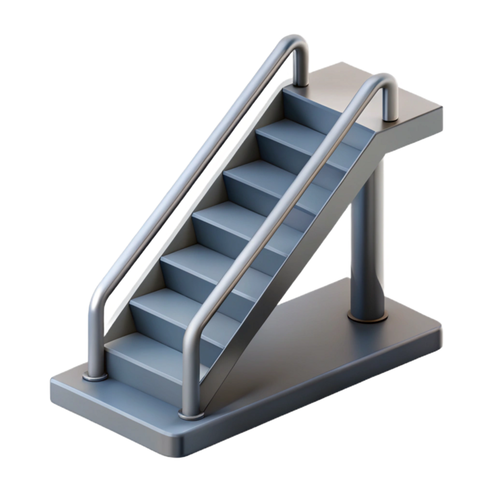 sought-after futuristic Concept art style, isolated cutout of a single, retractable staircase, steel with Transparent Background gallery standard png
