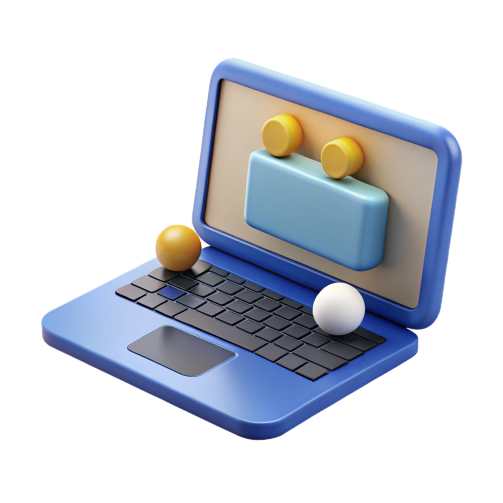 tranquil striking Laptop with conferencing software open with Transparent Background masterfully captured png