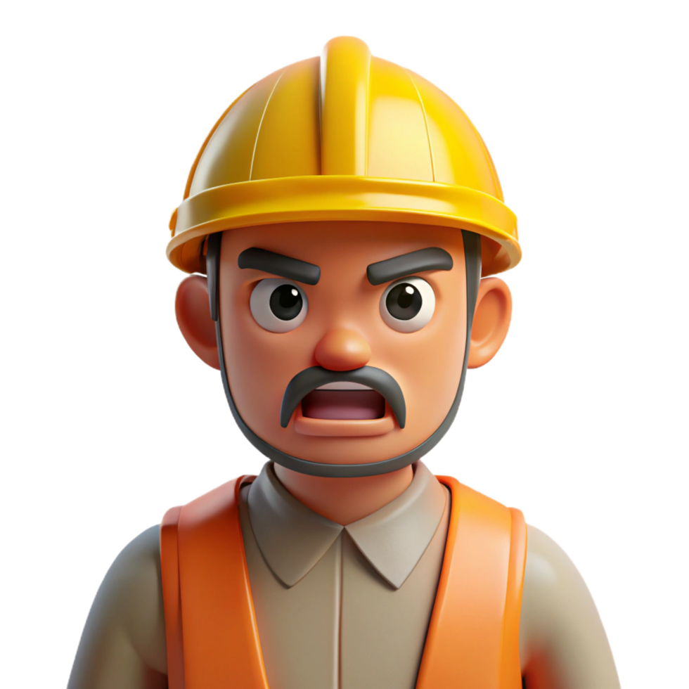 stunning rare Angry construction worker in a hard hat, with Transparent Background png