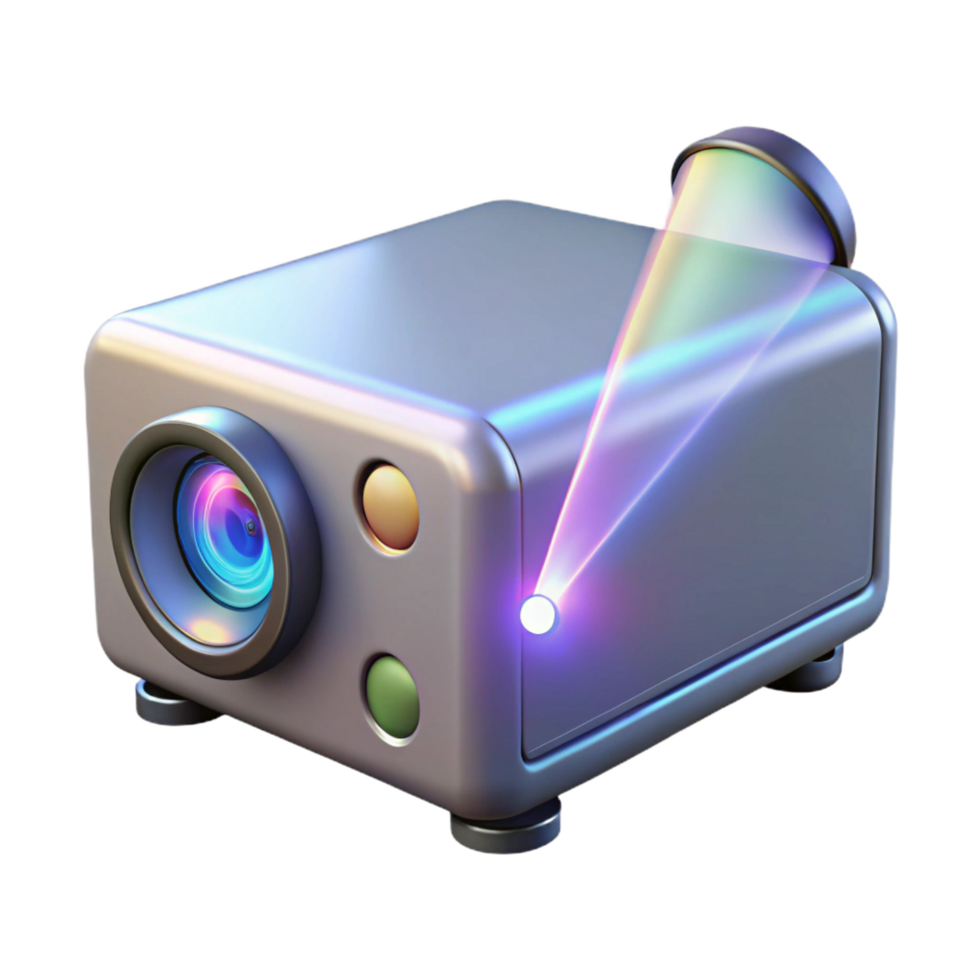 signature urban Isolated cutout, professional render of a single, ultra-detailed, photorealistic holographic projector emitting a beam of light, with Transparent Background crisp png