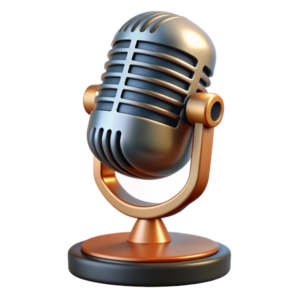 pristine remarkable Hyper-specific, professional render, isolated cutout A vintage-style microphone with a chrome grill and Bakelite stand with Transparent Background png