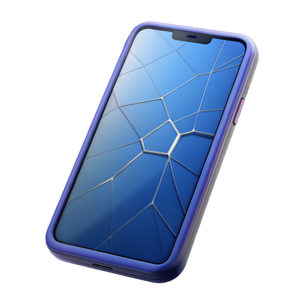 hypnotic nostalgic geometric A modern smartphone with a cracked screen with Transparent Background 4K png