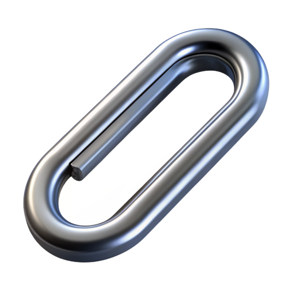 splendid timeless Concept art style, isolated cutout of a single, stainless steel paperclip Hyper-specific, professional render with Transparent Background png