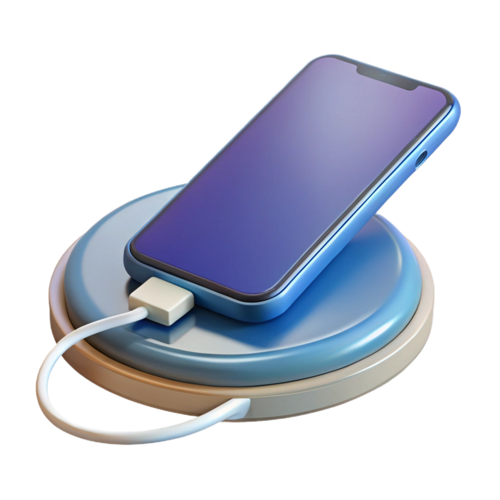 extraordinary reflective mid-century Smartphone charging on wireless charging pad with Transparent Background elite png