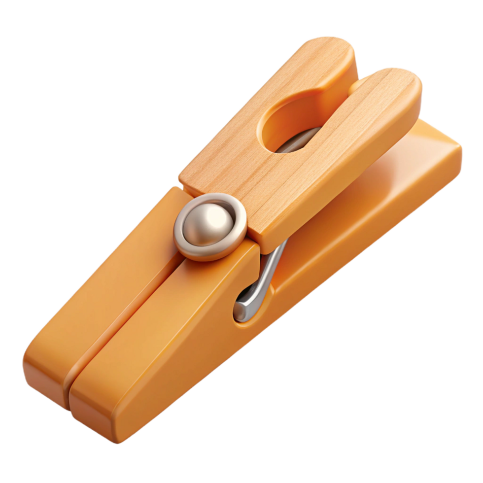 striking retro Hyper-specific professional render of a single wooden clothespin, isolated cutout with Transparent Background perfect clarity png