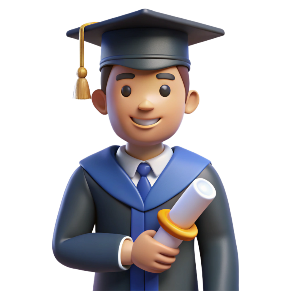 romantic beautiful Graduate student, cap and gown, holding diploma, with Transparent Background original png