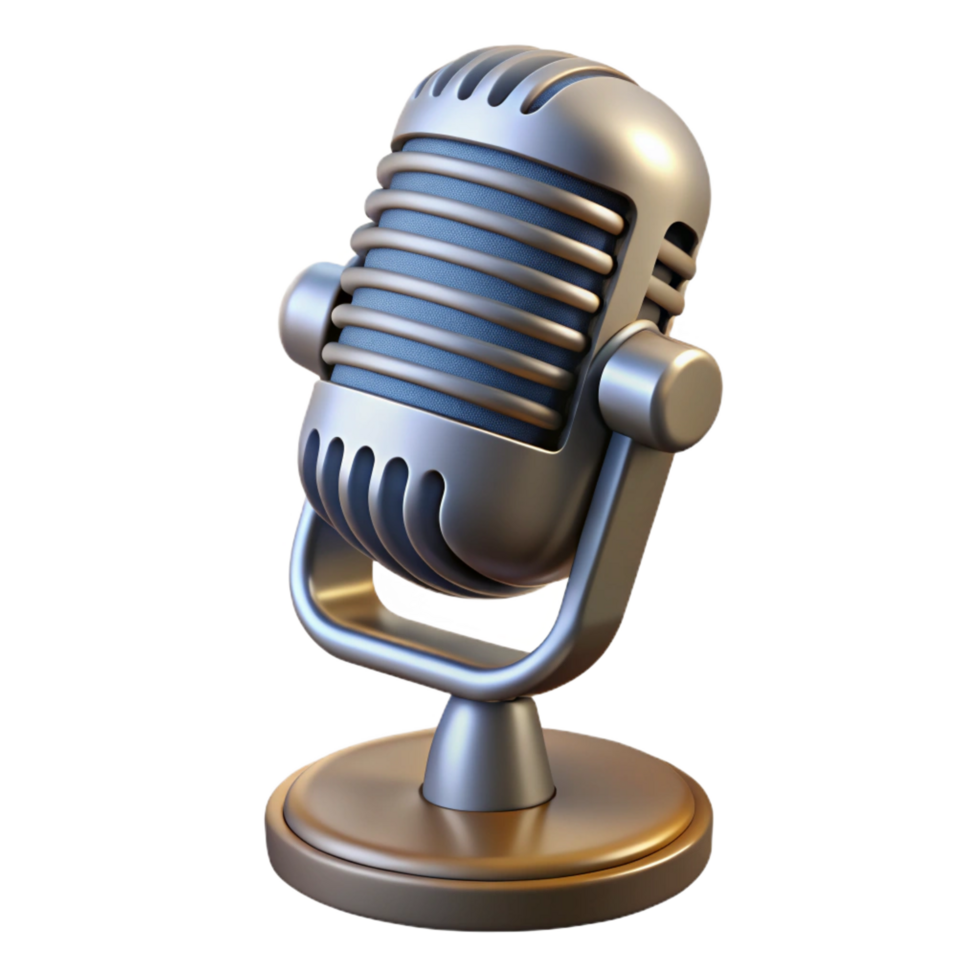 radiant dreamy impressionist Hyper-specific, professional render, isolated cutout A vintage-style microphone with a chrome grill and Bakelite stand with Transparent Background studio quality png